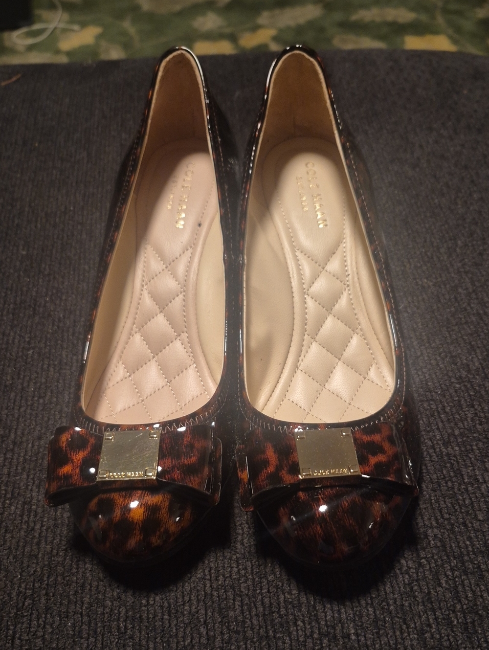 Cole Haan Leopard Patent Ballet Flats in Brown and Black